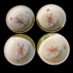 Vintage BAKERITE BAKE RITE OVEN WARE Japan Flower Stoneware Stone Bowls Set Of 4